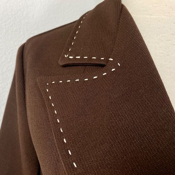 Vintage Chocolate Brown Double Polyester Jacket Blazer Med Unlined Wide Lapel - Picture 3 of 13